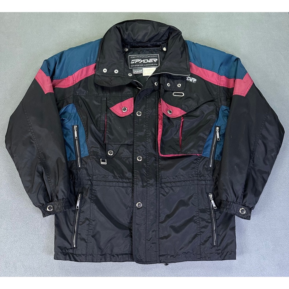 Spyder Ski Jacket Large Black Pink Teal 2 In 1 Thinsulate Lite Loft Ski Vintage
